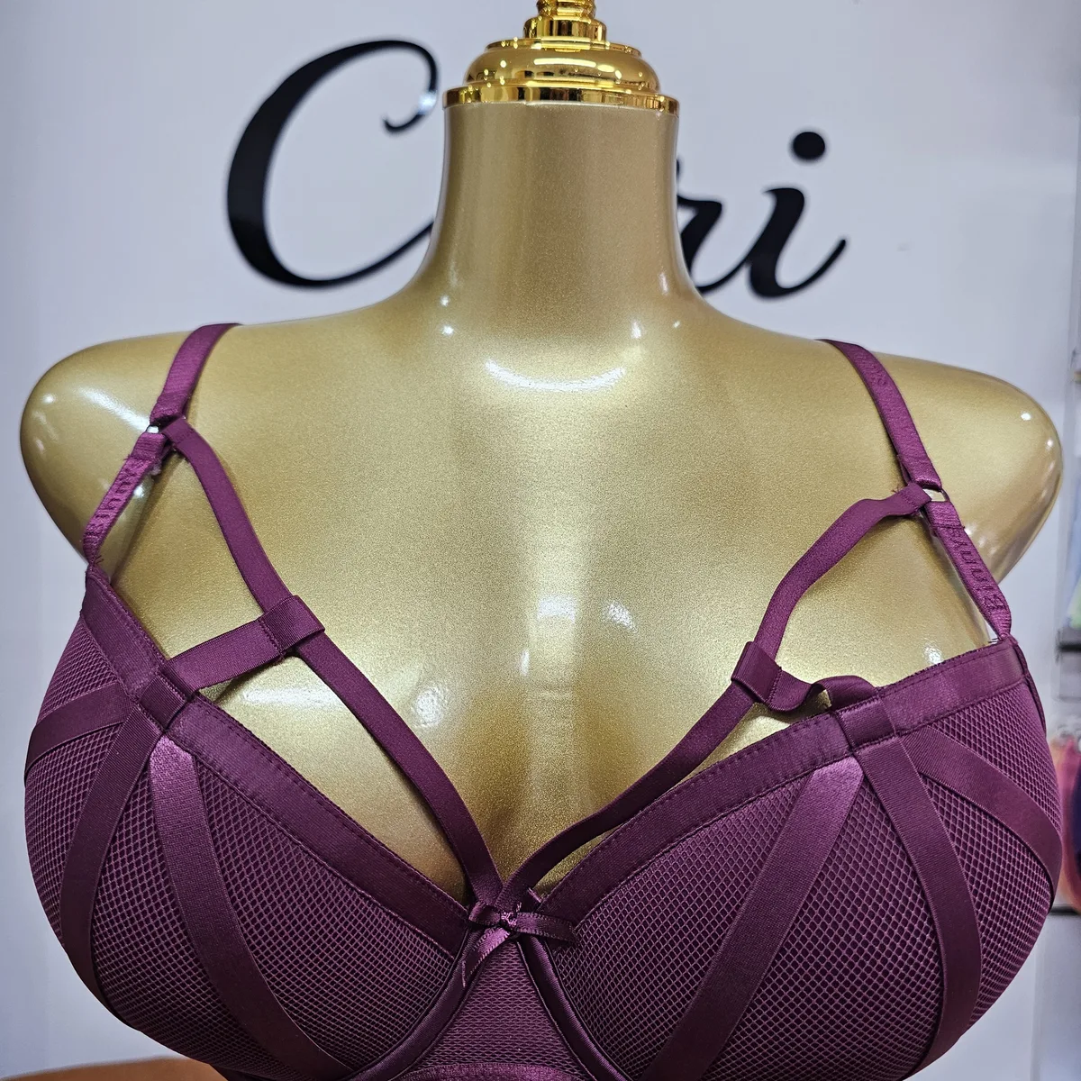 C-Cup Strappy Mesh Detail Bra for Women
