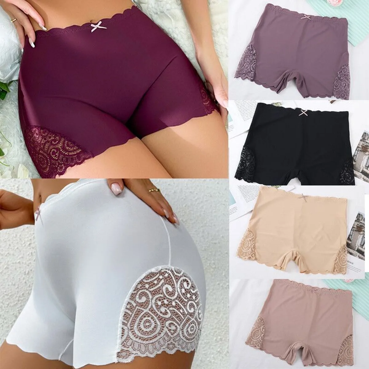 Silk Hotpants with Lace Thigh Detail – Seamless Waistband (Size 12 & 14)