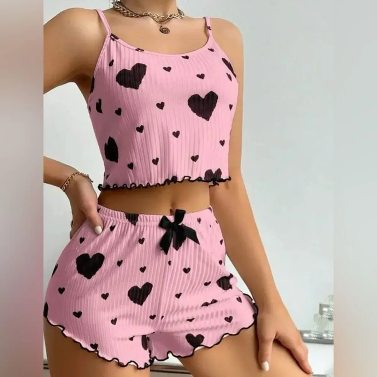 Women’s Cotton Pajama Set – Trunk Top & Shorts (Large & XL)